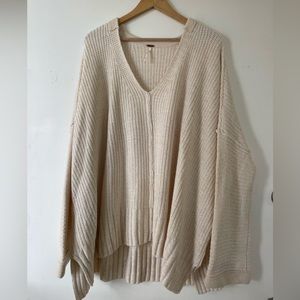 Free People Oversized Sweater M/L - off white - chunky - V neck